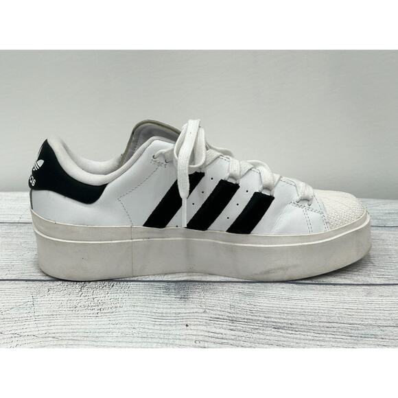 Adidas Womens White Black Leather Superstar Bonega Platform Sneaker Shoes 9.5 - Picture 3 of 12